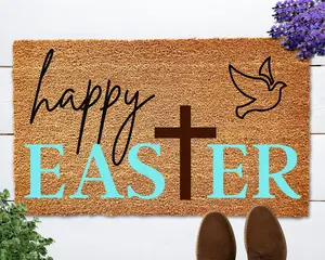 Happy Easter Doormat, Easter Welcome Mat, Easter Christian Decor, Easter Decor, Spring Doormat, Spring Decor for Home, Christian Door Mat