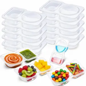 10 count Pack Snack Containers with , 5 oz Double Compartment Plastic  Containers, Portable Divided Snack Cups for School, Office, Meal Prep, Sauces, Dips, -the-go Camping (Clear)