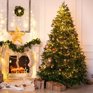 7.5FT Artificial Holiday Christmas Tree, Premium Hinged Spruce Holiday Xmas Tree for Home, Office, Party Decoration with 1490 Branch Tips, Easy Assembly, Metal Hinges & Foldadble Base, Green