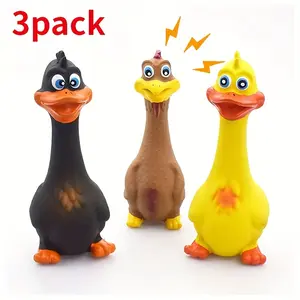 3pcs Squeaky Chicken Dog Toys - Durable Rubber Duck Chew Toys with Screaming Sound, Bite Resistant, Teeth Grinding, Interactive Pet Play for All Breeds, Pet Toys