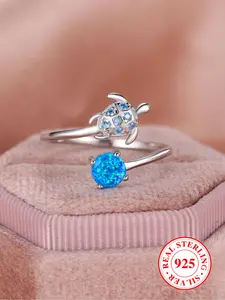 925 Sterling Silver Cute Turtle Design Ring, Adjustable Ring for Women & Girls, Fashion Jewelry for Party Decor, Trendy All-match Jewelry for Birthday Gift