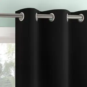 2pc 37"x96" Sun Zero Tedrow 100% Blackout Grommet Curtain Panel Pair Black: Modern Thermal Insulated, Noise Reduction