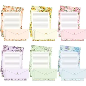 90 count Stationary Paper and Envelopes Set, 60 Sheets Floral Letter Paper and 30 Envelopes, 8. 5 x 11 Inch Lined Writing Sheet for Wedding Daily Religious Party Invitation  Decor, 6 Designs