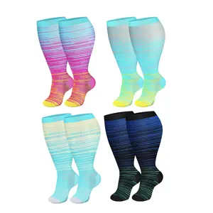 4 Pairs Plus Size Compression Socks Wide Calf 2XL 3XL 4XL, Extra Large Knee High Compression Socks for Women Men, Support Socks for Running, Sports, Travel, Nurses, Pregnancy, Circulation, Breathable, Moisture Wicking