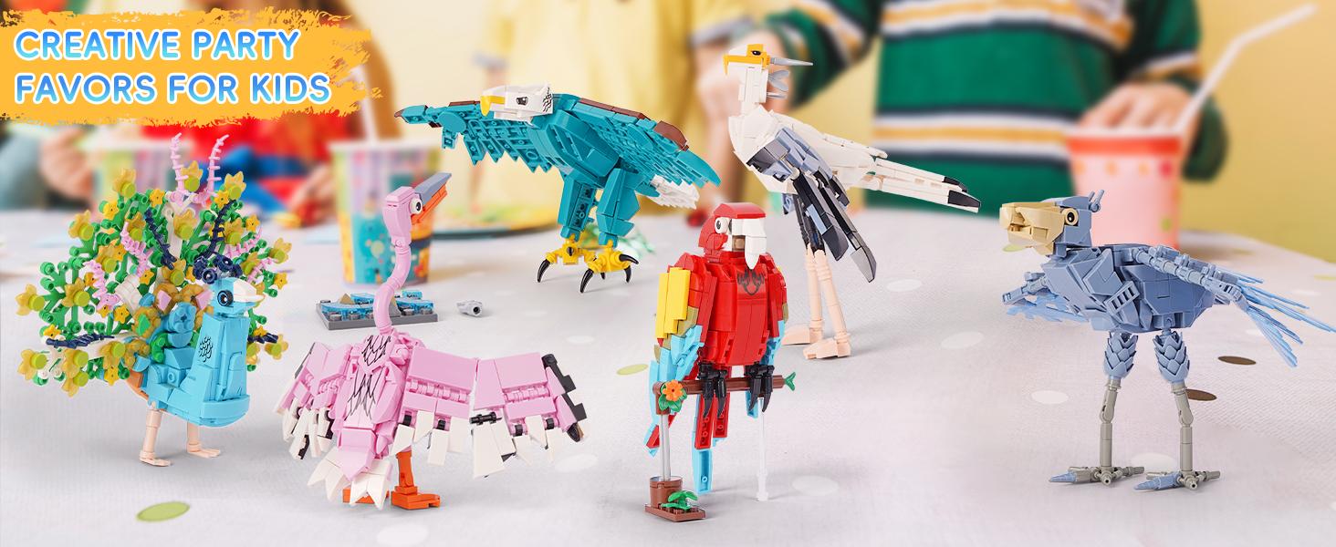 Bird Building Blocks Blind Box 8 Pack, Animal Brick Toys Surprise Set, DIY Bird Figures Toucan Crane Seagull Crow, Collectible STEM Building Kit for Kids Boys Girls, Party Favors Classroom Prizes Gift Ages 6+