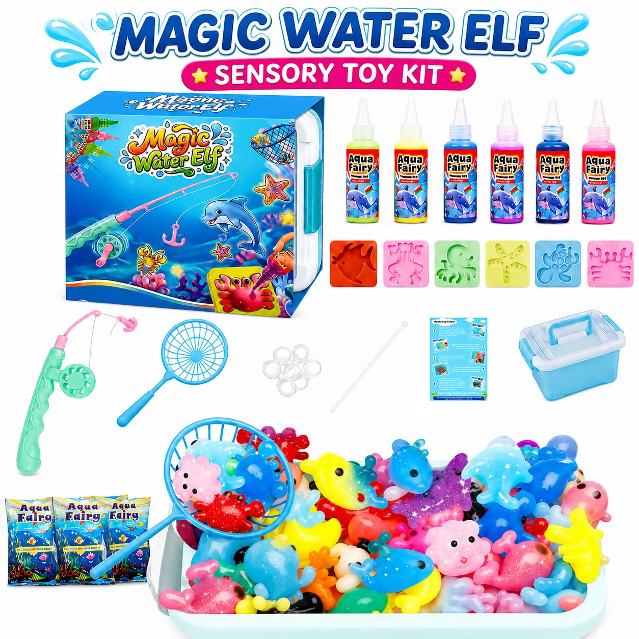 Magic Water Elf DIY Aqua Gel Toy Kit, Kids Creative Handmade Craft Set with Fishing Rod, Educational STEM Art Toy for Children