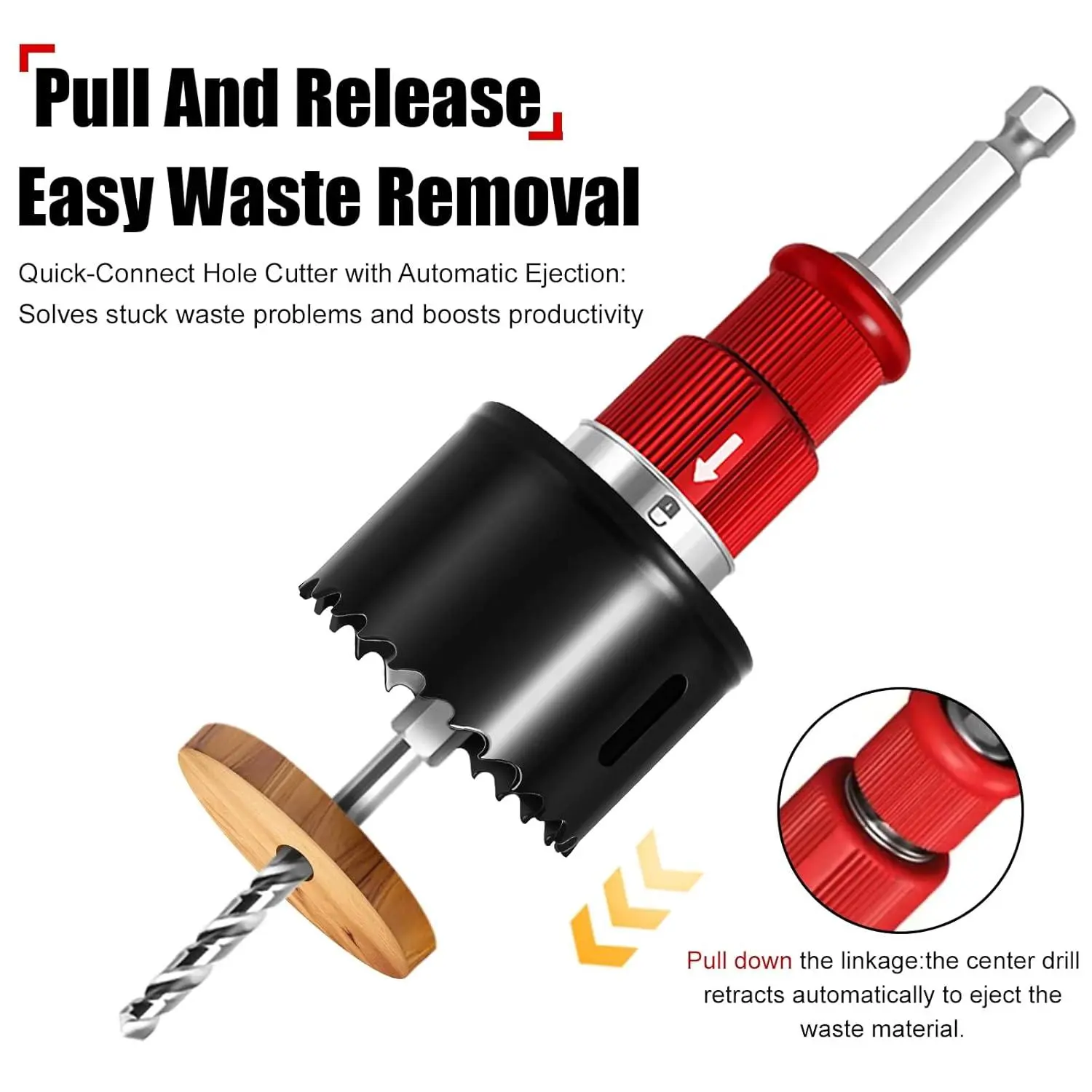 Release Hex Shank Hole Opener Kit Bi-metal Alloy Drill Bit for Drywall Wood Multi Material Projects Home Renovation Replaceable Quick-Connect with Automatic Ejection Swap Heads Efficiency Improved Drill Control Multi-Hole Task