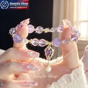 Women’s Purple Glass Bead Bracelet Set 2026 Trend Light Luxury Stackable Crystal Accent Butterfly Tassel Pendant Wrist Jewelry Chic Beaded Bracelet Set Fashion Accessories for Daily Wear Party Vacation Gift for Women