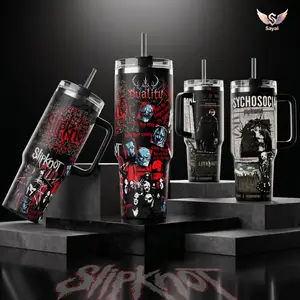Slipknot Duality Psychosocial 40 oz Vacuum Insulated Water Bottle, 18/8 Stainless Steel Travel Mug with Handle & Straw, Red Black Band Masks Lyric Graphic, Leakproof Portable Mens Gift for Nu-Metal Fans (12H+ Hot/Cold Retention)