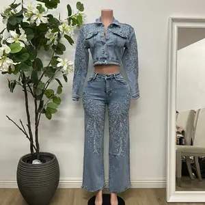 Denim Jean flower set with Rhinestones