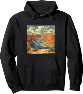 River Through A Canyon Vintage Landscape Graphic Pullover Hoodie
