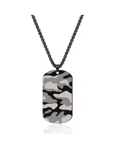 Fashion Colorblock Camo Pattern Dog Tag Pendant Necklace, Stainless Steel Jewelry for Party, Daily Clothing Decor, Trendy All-match & Exquisite Jewelry for Gift