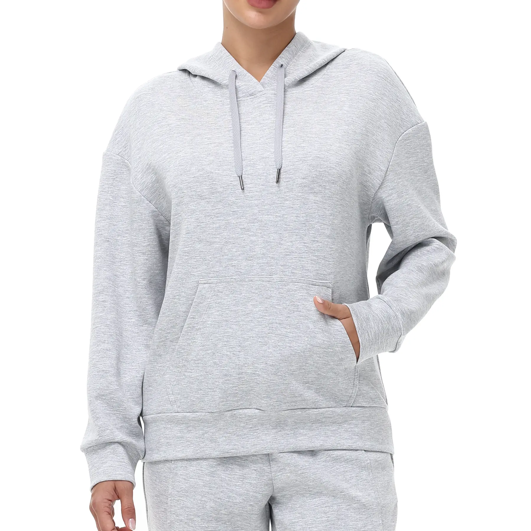 Women's Oversized Long Sleeve Hooded Sweatshirt, Loose Fit Solid Color Pullover Hoodie with Front Kangaroo Pocket, Soft Casual Loungewear Top for Everyday Workout and Travel