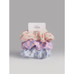 Hair In Check Scrunchie Trio