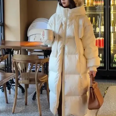 Women's Long over Knee Thiened down Cotton Jaet Bread Sle Loose Fit Winter New Sle Korean Version Coat Outerwear(gift)