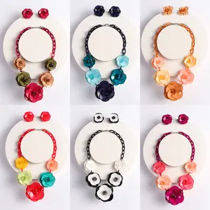 Necklace and Earring Set, Fashion Retro Personality Acrylic Flower Exaggerated Jewelry for Women