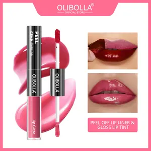 [OLIBOLLA Official] 2-in-1 Peel Off Lip Liner Stain & Plumping Oil Duo: Viral Peel & Reveal Lip Tattoo, Transfer-Proof & Hydrating for Juicy Glass Lips Matte Long-Lasting Waterproof Lipstick essence tint Set