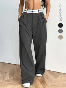 2026 series color-blocked pocket casual suit wide-leg pants