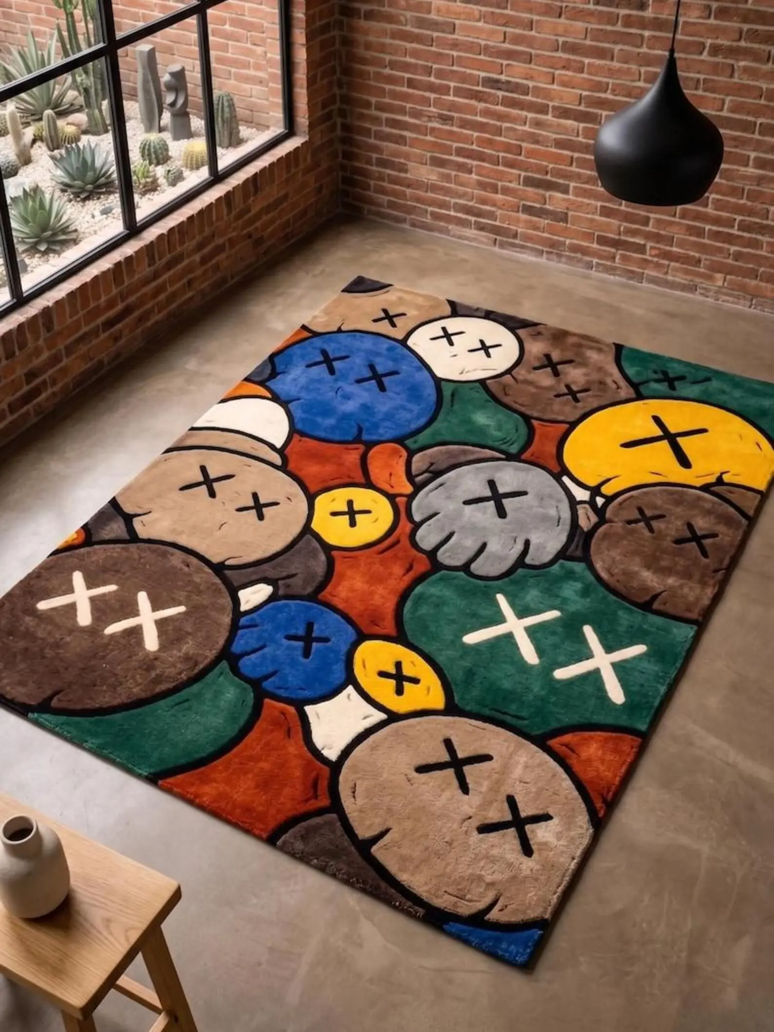 KAWS Inspired Large Hand-Tufted Wool Area Rug, Modern Abstract Blue Black Cream, Luxury Hypebeast Home Decor, Available in 8x10, 9x12, 12x18 & Custom Sizes