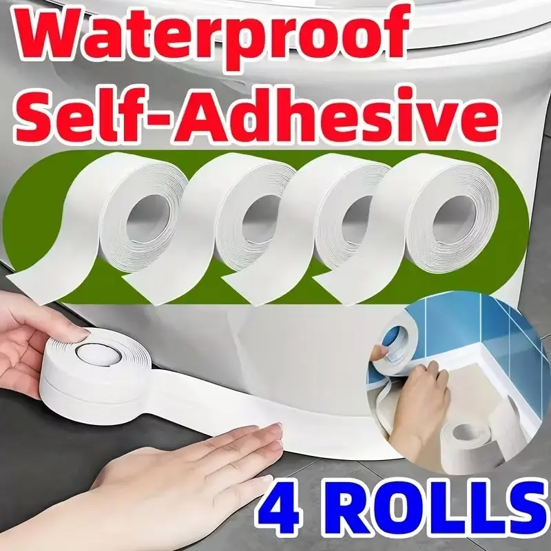 4 Pcs Waterproof Sealing Tape, Strong Adhesive Leak Repair Tape for Bathroom, Toilet, Sink, Pipe and Kitchen Edges