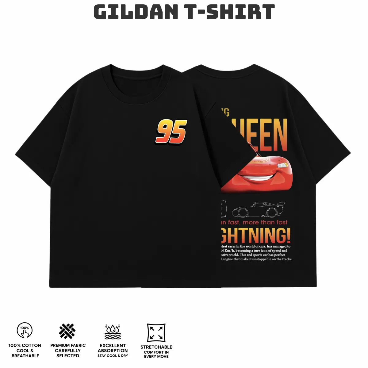 Retro Two Side Cars Gildan T-Shirt, Cars Movie T-Shirt,Mcqueen and Mater Retro Vintage Unisex Oversized Anime Graphic Tee – Trendy Y2K Acid Gildan,Manga Game Movie Lover Gift For Fans Merch