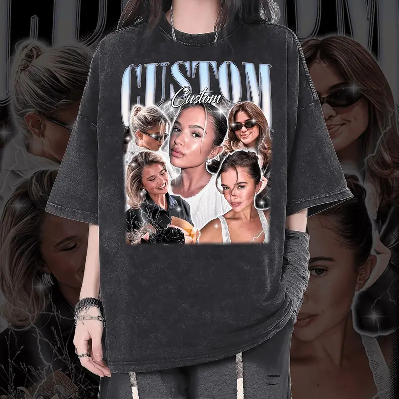 Custom Bootleg Rap Acid Washed Shirt, Custom Face Shirt With Name, Graphic Tee, Birthday, 90s Graphic Tee Style, Personalize Your Name, Gift For Him, For Her Cotton Top, Streetwear, Womenswear