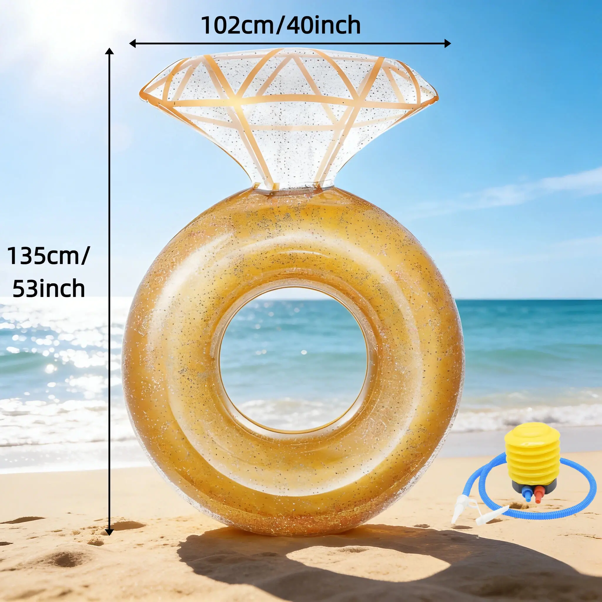 Unisex Gold Inflatable Engagement Ring Pool Float - Thick PVC, Quick Inflation, 265lbs Capacity, Large Swim Tube Raft for Adult Party & Wedding Decor (Home & Festive Party Supplies)