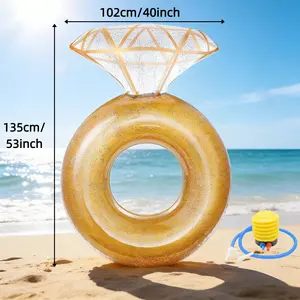 Pool Floats, Inflatable Ring Pool Float, Large Engagement Ring Floatie For Party, Swim Tube River Lake Wedding Stagette Decor Fun Raft For Adults, Gold