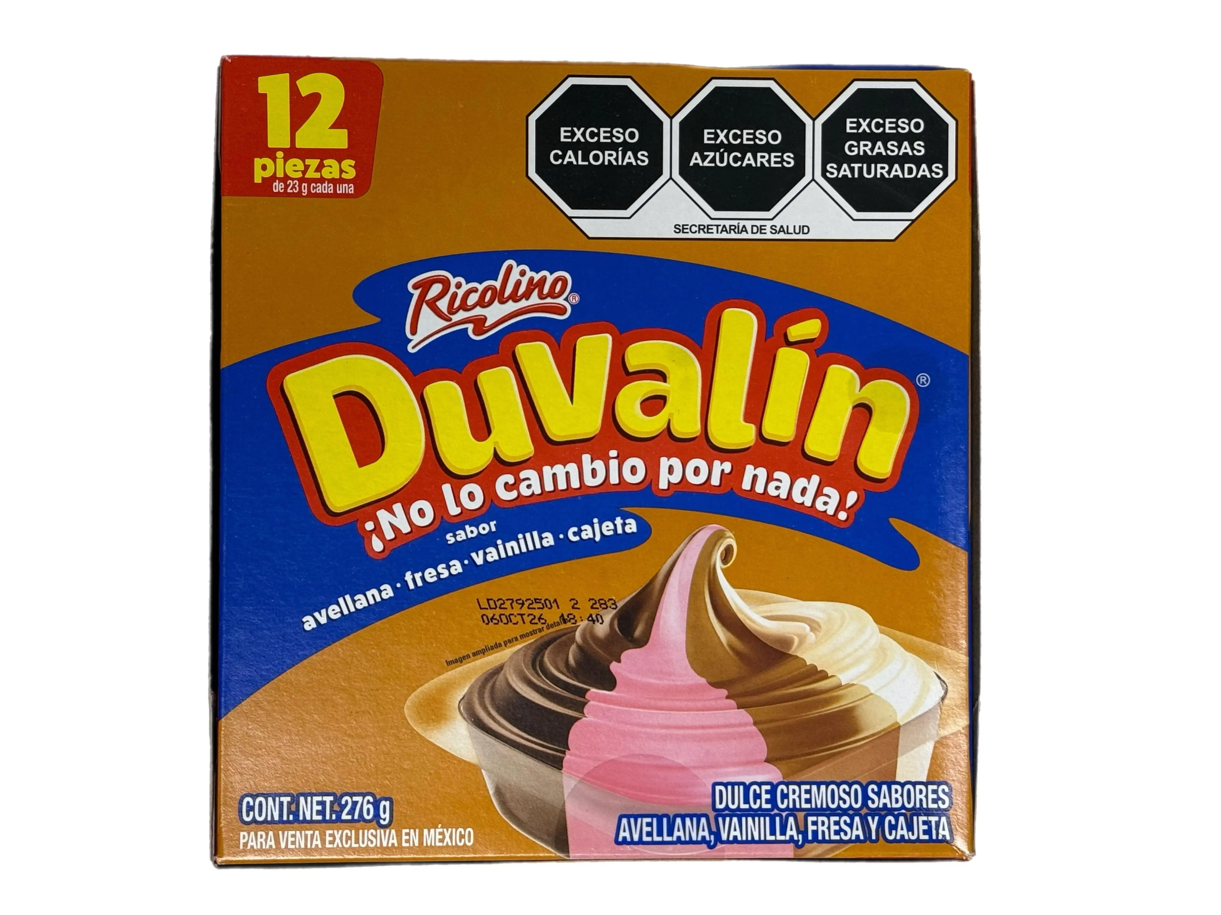 Ricolino Dúvalin Sabor Avellana, Fresa, Vainilla, Cajeta – Flavored Cream Candy – 12 Pieces – 276 g (9.74 oz)