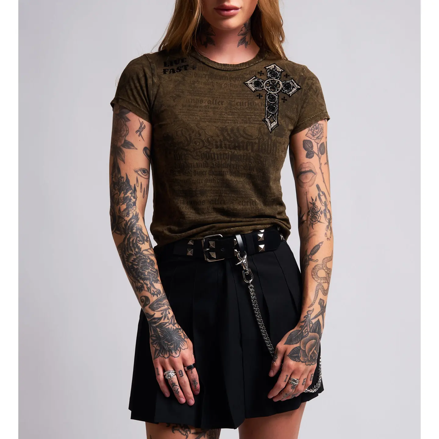Affliction Women's Crossed Baby Tee