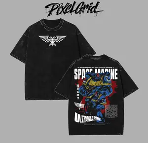 Warhammer 40K Miniature Wargame PS2 Oversize Unisex Washed T-Shirt, Double Printed Streetwear Game Merch Gift For Fan Menswear gamer streetwear