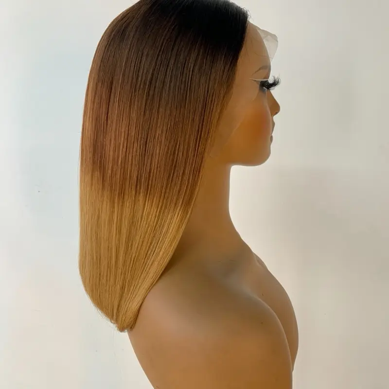 Glueless 13x4 HD Lace Bob Wig T1B/4/30 Straight 180% Density 14 Inch
