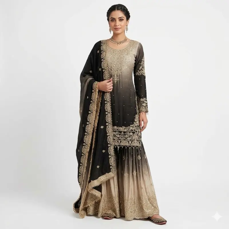 Women's Original Indian Traditional Long-Sleeve Bridal Wedding Dress with Elegant Embellished Design