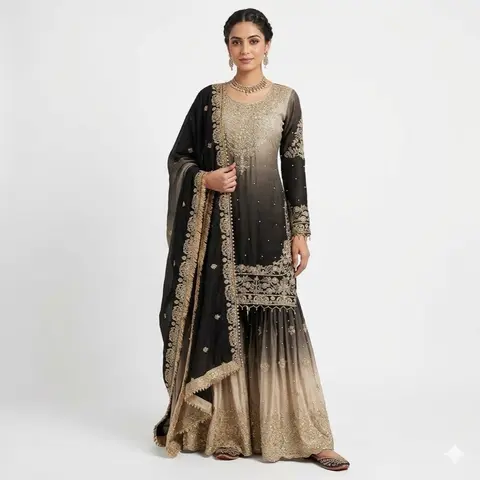 Women's Elegant Indian Wedding Outfits - Long Sleeve Floor-Length Ethnic Pattern Wedding Gown, All-Season Princess Embroidery Bridal Dress