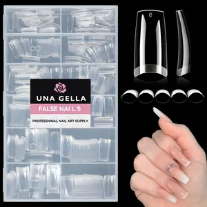 Clear Gel Nail Tips Square No C Curve 504pcs French Style Square Acrylic Nail Tips Gel x Pre-inner Half Cover Faster Gel Nail Extension Home DIY French Press On Nails 12 Sizes