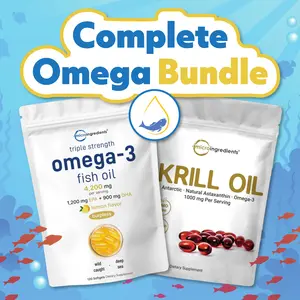 Micro Ingredients Complete Omega Bundle: Omega 3 Fish Oil 120 Softgels & Antarctic Krill Oil 300 Softgels