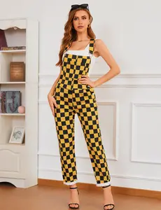 YUANBANG Women's Checkered Denim Overalls Fashion Bib Coveralls Stretch Jumpsuit Cute Fall Outfits for Halloween Christmas Labor Day & Baseball Styles