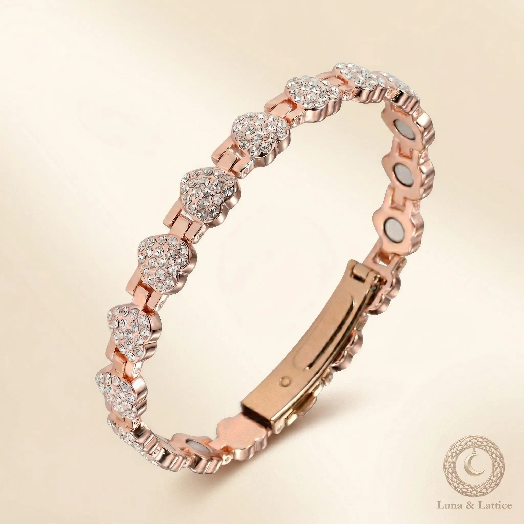 Women's Exquisite Trendy Pure Copper Bracelet - 3800G Ultra-Strong Magnetic Therapy Band, Glittering CZ Stones, 7.8in Adjustable Fit, Healing Crystal Beads, Better Circulation, Daily Wellness Accessory, Ideal Mother's Day Gift, Exquisite Trendy Bracelet