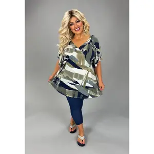 34 PSS {Make History} Taupe Navy V-Neck Flutter Sleeve Top EXTENDED PLUS SIZE 4X 5X 6X