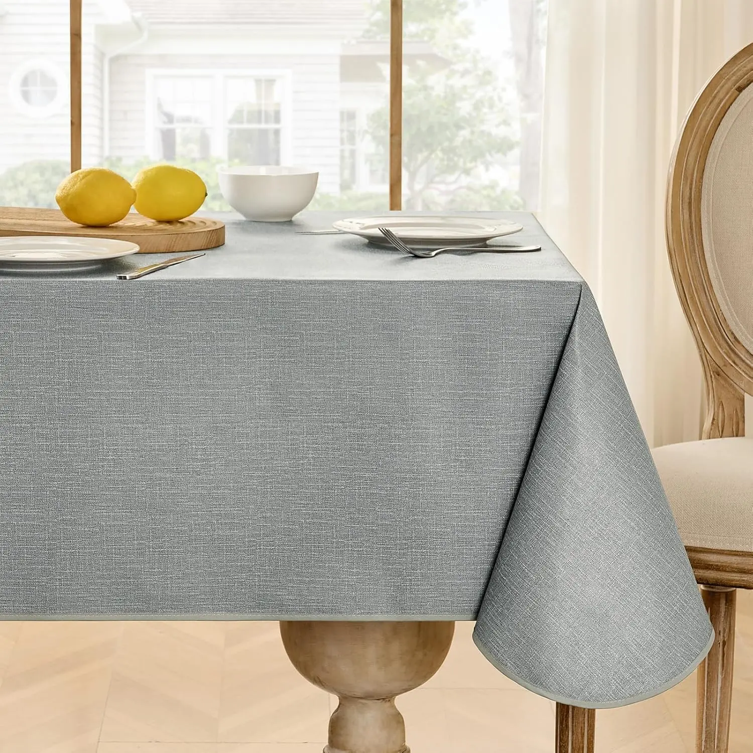 Vinyl Tablecloth Rectangle, Outdoor   Oil Proof Plastic Edge Binding Table Cloth, Heavy Duty Thick Wipeable PVC Table Covers for Picnic Dining Party - 54 x 78 Inch, Light Grey
