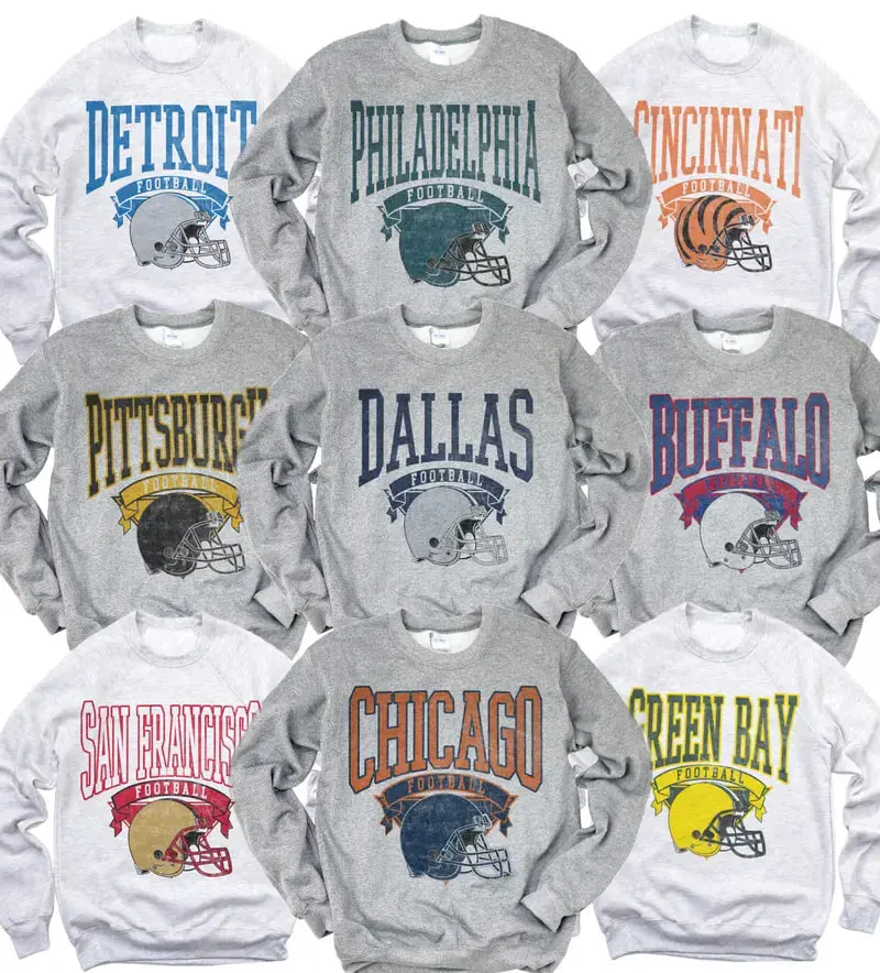 Vintage Football Sweatshirt Hometown Team Pullovers Sublimation Print Long Sleeve Casual Fabric Menswear Soft Cozy Retro Style Comfortable All-Season Wear Day Biker