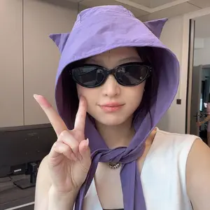 Cute Devil Horn Bucket Hat for Women, Y2K Aesthetic Tie-On Cap, Lightweight Foldable Sun Hat, Perfect for Summer, Daily Wear, Cosplay, Street Style