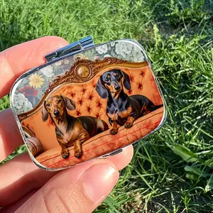 Vintage Sofa Pill Case for Dachshunds, Portable Dual-Compartment Design, Retro Floral Patterned Pill Organiser & Travel-Friendly Storage Solution