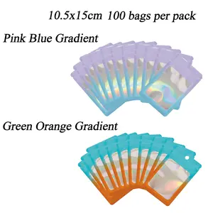 SJPACK 100 Holographic Mylar Foil Bags Smell Proof Resealable Zip Seal Pouches Pink Blue Gradient Pink Blue Gradient Organiser Accessory