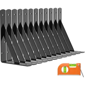 12-Pack Heavy Duty Shelf Bracket 8 Inch, Wall Fit for 8 10 Inch Floating Shelves, L Brackets with 90 Degree Triangle, 250 LBS Max Load, Mounting Hardware Included, Black