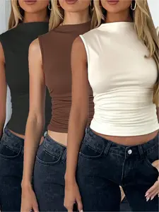 Women's Solid Color Racerback Tank Top, Casual Sleeveless Top for Daily Wear, Ladies Clothes for Spring & Fall, Gamis