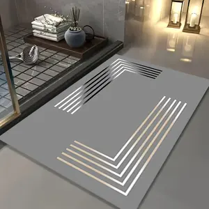 Geometric Minimalist Faux Diatomaceous Earth Bath Mat Super Absorbent Quick Drying Tech Fabric Non Slip 1000gsm High Density Shower Rug for Home