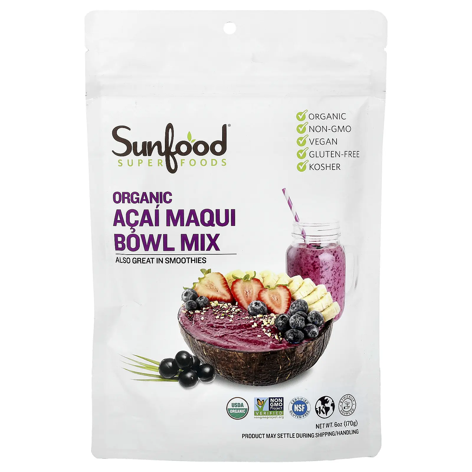 Sunfood Superfoods, Organic Acai Maqui Bowl Mix, 6 oz (170 g)