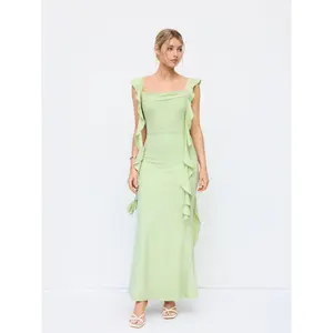 Cider Women's Cowl Neck Solid Ruffle Hem Maxi Dress