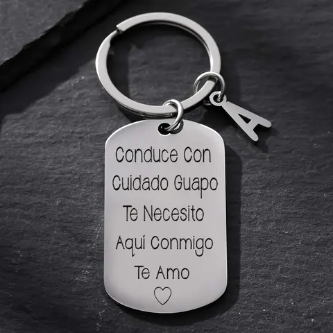 Stainless Steel Spanish Drive Safe Tag Keychain Charm, Custom Compact Everyday Carry Engraved Matching Keychain for Husband Valentine's Day Gift, Custom Keychains